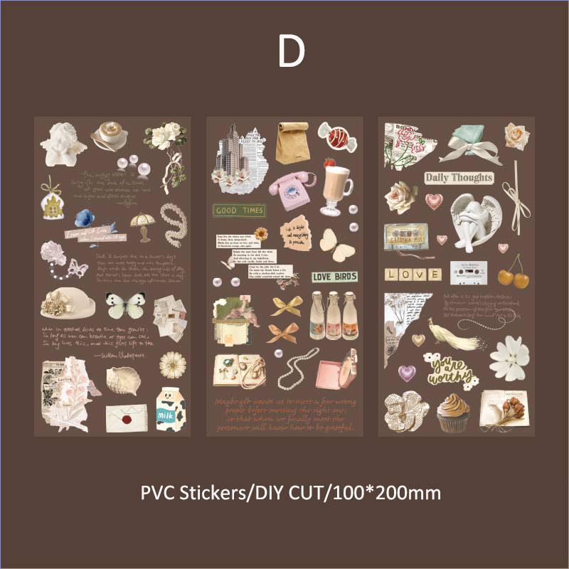 Journamm 3 unids/pack pegatinas Vintage Collage materiales de álbum de recortes DIY decoración de corte diario basura pegatinas estéticas impermeables para mascotas: Borgoña