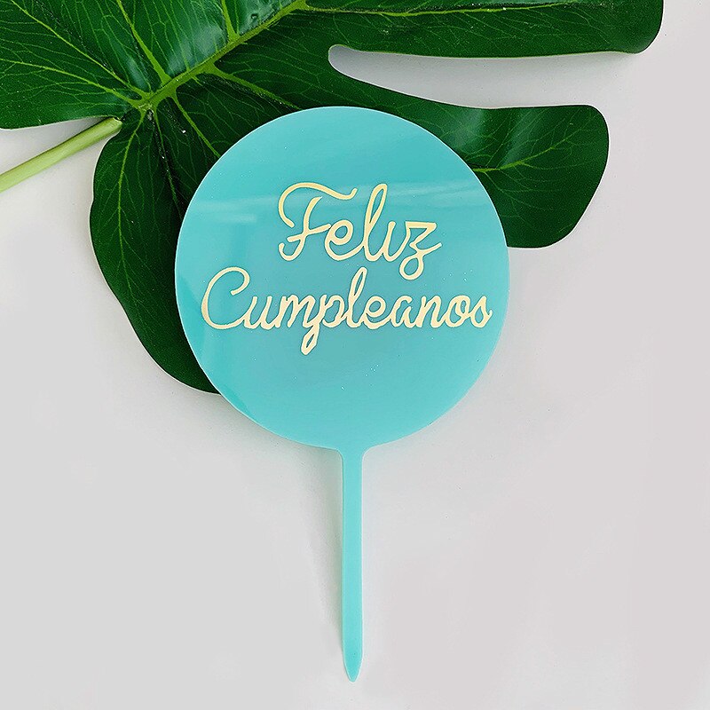 Acrylic Spanish Happy Birthday Cake Topper Feliz Cumpleanos Baking Cake Decoration Kids Birthday Party Favors Cake Toppers: Blue