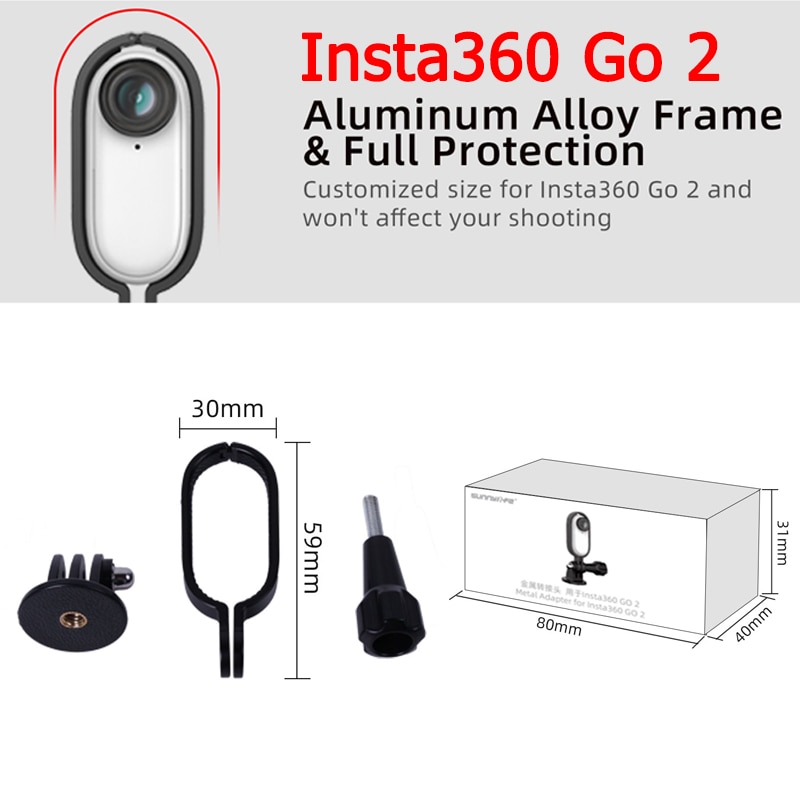 Insta360 Go 2 supporto per telaio in metallo adattatore in lega di alluminio 1/4 stabilizzatore per staffa angolare regolabile per Insta360 Go 2