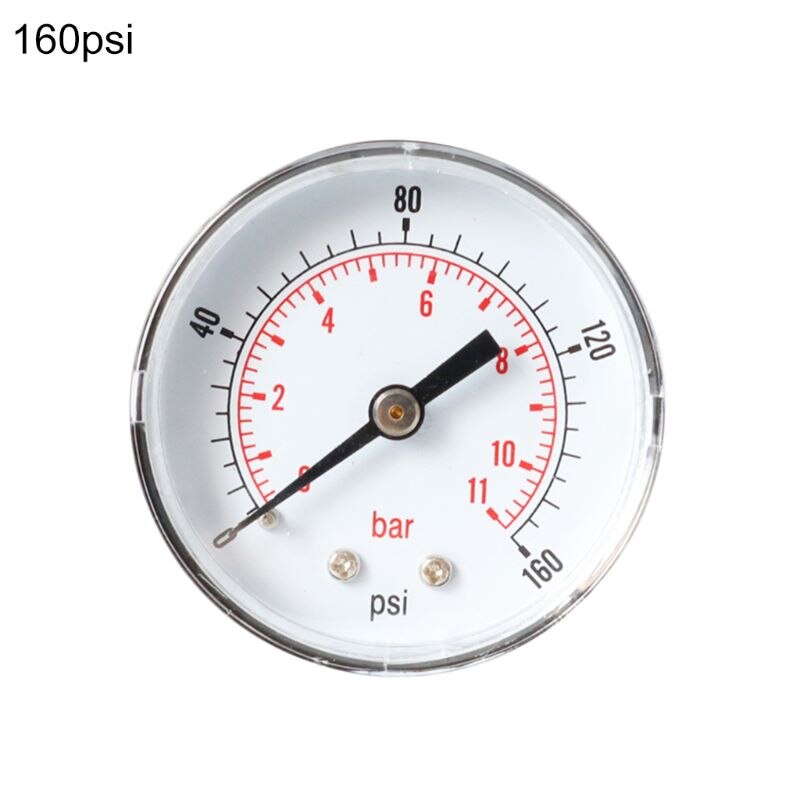 Pressure Gauge 52mm Dial 1/8" BSPT Horizontal 0/15,30,60.100,160,300 PSI & Bar: 160 psi