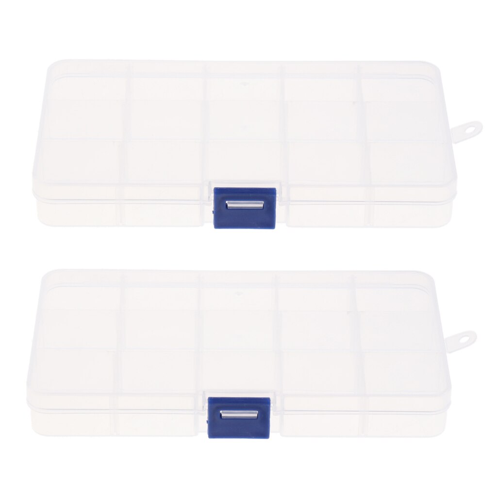 2-pack 15 Slots Grid Plastic Storage Box Case Parts Organizer Jewelry Container