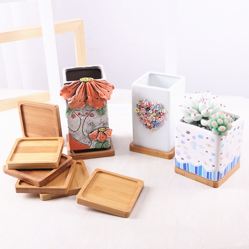 Flower Pot Trays Bamboo Display Square Round Flower Rack Micro Plant Holder Stander Receive Water for Office Garden Decoration