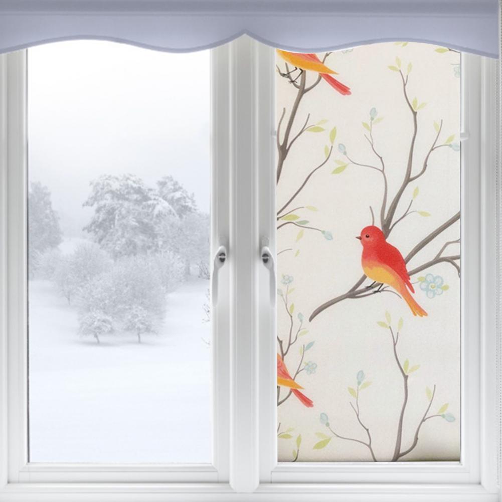 1 Roll Window Stickers Opaque Animal Pattern PVC Made Colorful Birds Window Film for Bedroom Window Stickers