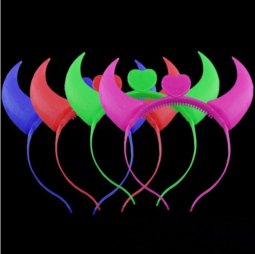 LED Luminous Night Stereo Devil Horns Ears Hairpins Headband Hairband Emitting Horn Lamp Halloween Party Toys YH1812: MIX COLORS