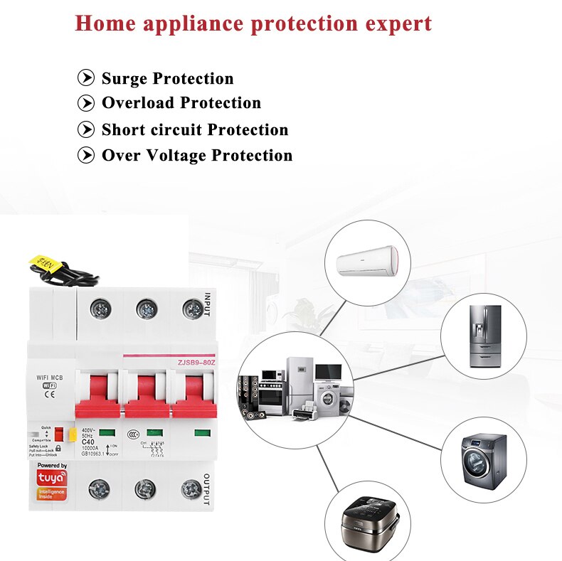 Tuya Smart Stroomonderbreker 63A 1P/2P/3P/4P Wifi Smart Circuit Breaker automatische Schakelaar Overbelasting Kortsluiting Alexa