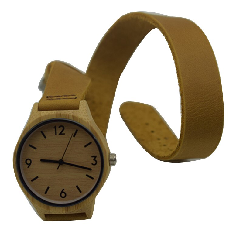 Womens Lederen Bamboe Houten Horloges Met Lange Geunine Lederen Horlogebanden Beste Cadeaus Voor Meisje Vrienden