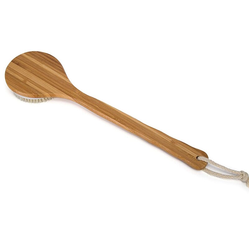 Beste bad- en lichaamsborstel - natuurlijke zwijnenharen doucherugscrubber met lange steel voor cellulitis, exfoliatie en detox