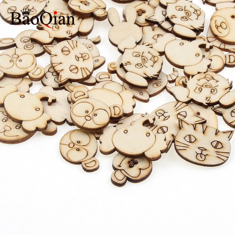 30 Stück natürliches schönes Tiermuster aus Holz zum Selbermachen, Holzhandwerk für handgefertigte Scrapbooking-Kunst, Zubehör, NäHenne, Heimdekoration