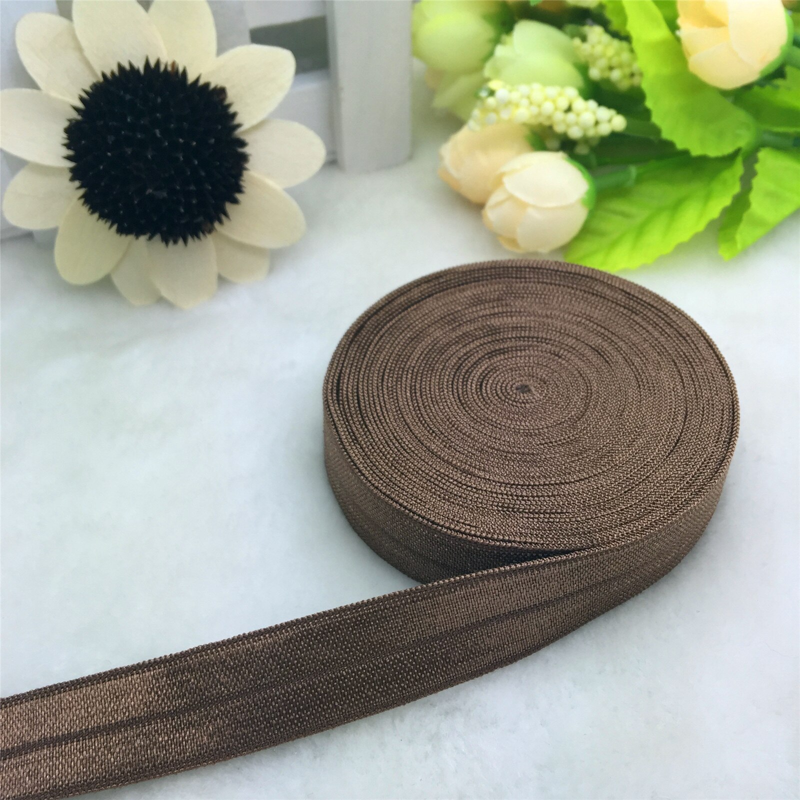 5 Yards 5/8 "15 MM Multirole Foldover Elastische Spandex Satijn Band Elastiekjes: Brown