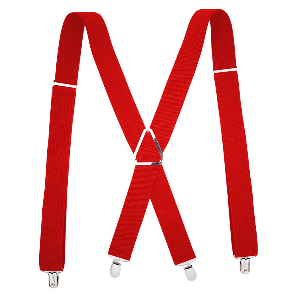 Bretelles de couleur unie bretelles avec Clips pour femmes hommes adulte X dos réglable élastique grande taille Tirante pantalon sangle Bretele: Red