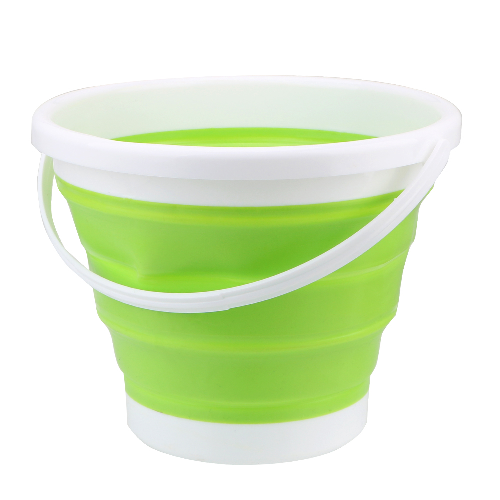 Portable Folding Bucket Car Wash Outdoor Fishing Save Space Round Bathroom Kitchen Camping Bucket Collapsible Storage Bucket: Green