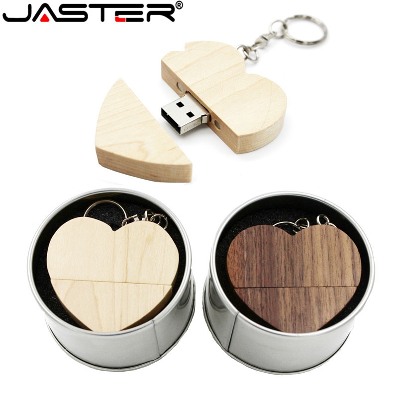 JASTER USB 2,0 holz usb + metall box usb flash memory stick usb-stick 4GB 8GB 16GB 32GB 64GB hochzeit