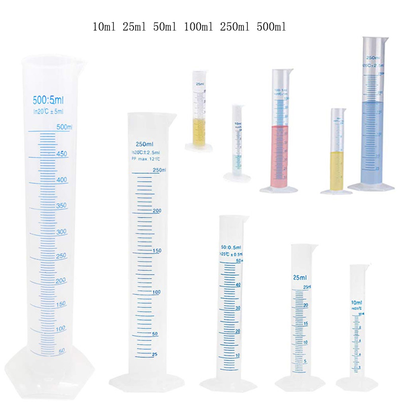 Cylindre de mesure en plastique 10/25/50/100/250/500ml, 1 pièce, cylindre gradué de laboratoire, tasse de mesure Standard pour laboratoire de chimie