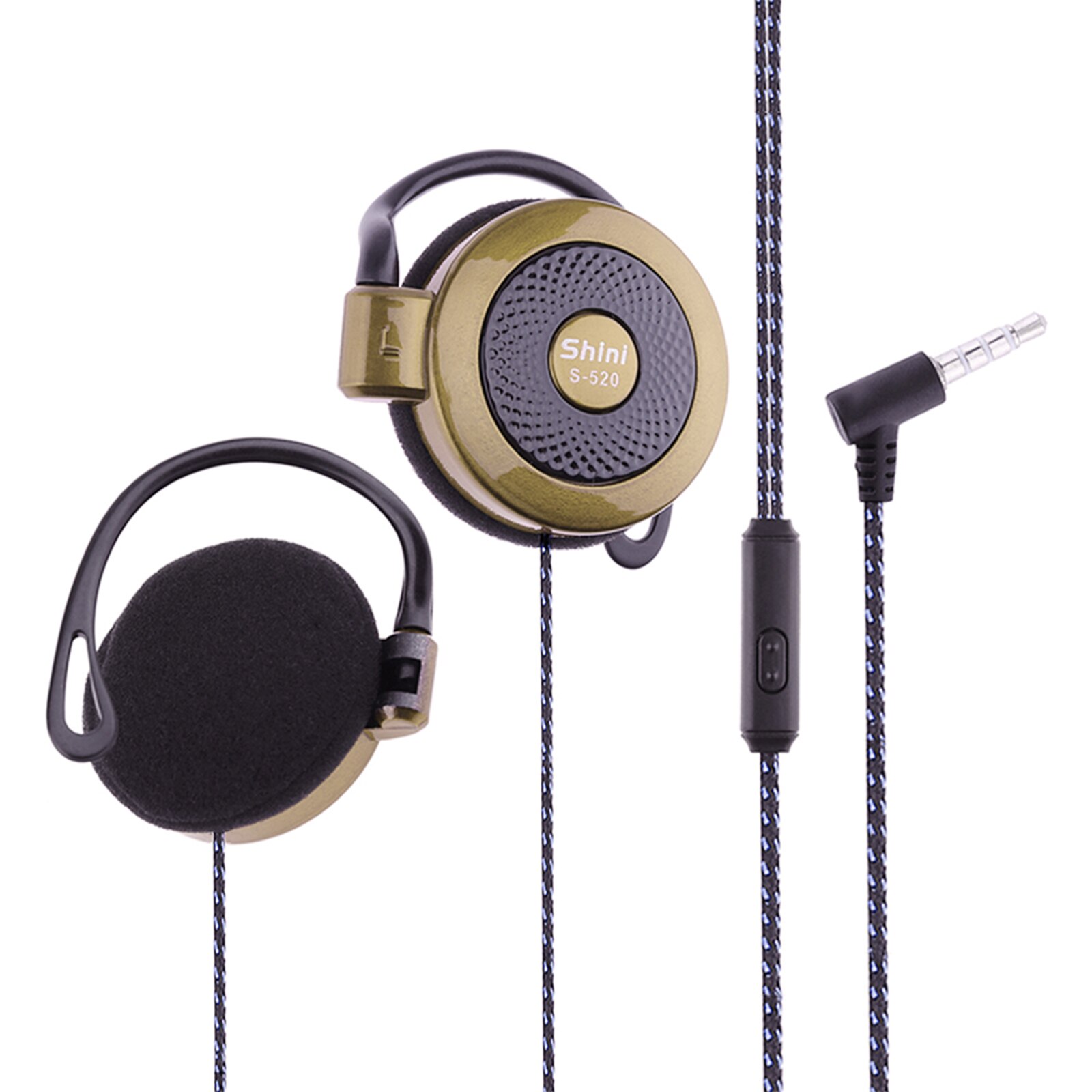 SHINI S520 3.5mm Wired Headset Ear Hook Headsets Stereo Game Sports Headphone with Mic for Phone: Gold