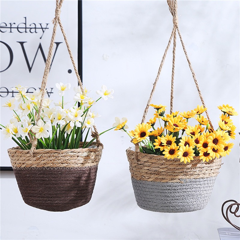 Macetero colgante de macramé para jardín, cesta de almacenamiento de plantas, cuerda de yute tejida para interior y exterior, soporte para maceta de flores, colgadores de plantas, decoración del hogar