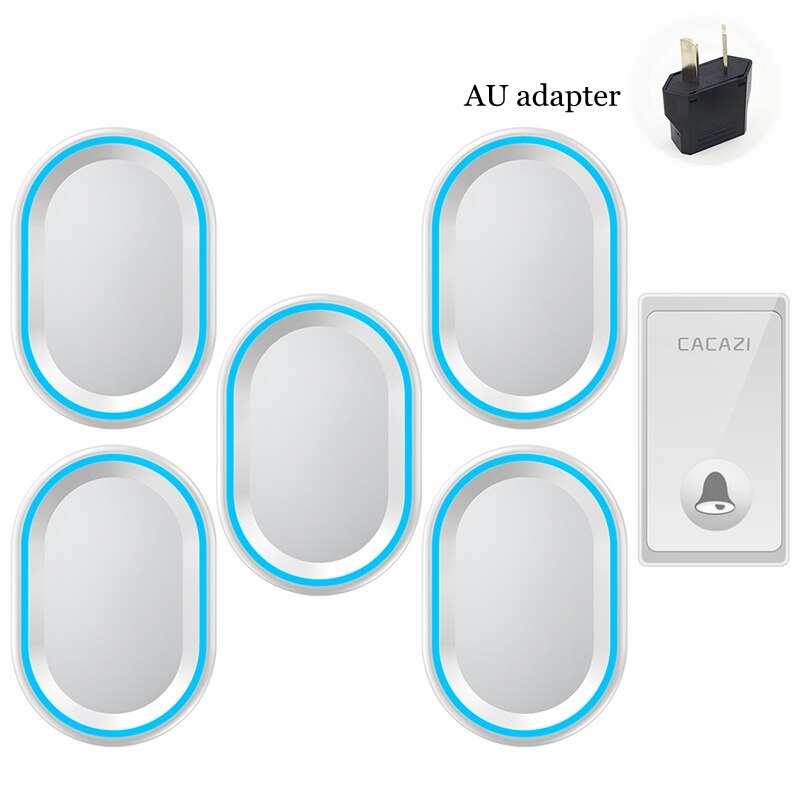 CACAZI Auto-alimentado Campainha Sem Fio À Prova D&#39; Água Não É Necessário Bateria Botão 1 5 Receptores EUA UE UK Plug Início Chamada sino Sinos de 58: white 1x5 AU