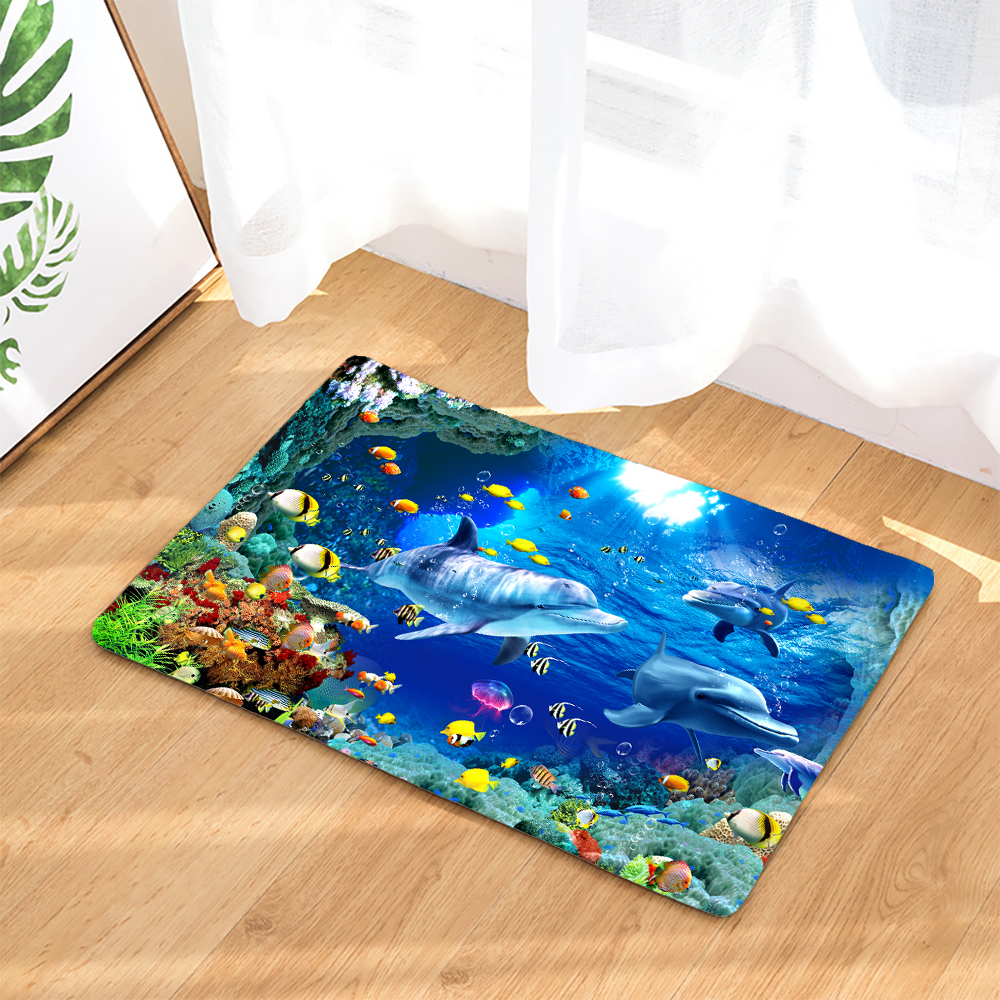 45*75CM Mediterranean Ocean Beach Style Bathroom Carpet Bath Mat Set 3D Printed Bathroom Floor Carpet Toilet Rugs WC Doormat
