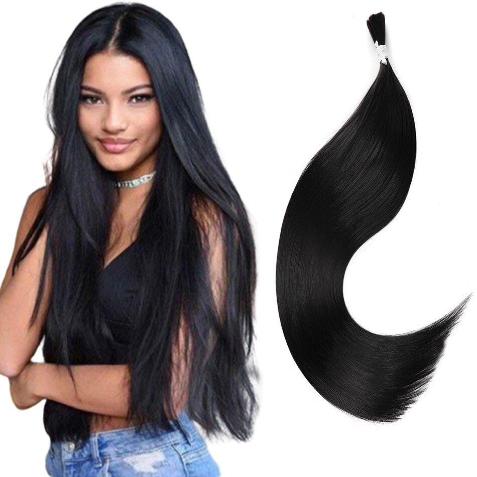 Synthetic Hair Bulk Straight Braiding Hair Bundles Extensions Long Hair Extensions 100G 28 Inch High Temperature Fiber Hair Bulk