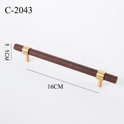 Naturalne drewno + mosiądz T bar klamki robić drzwi amerykańskie stylowe meble drewniany uchwyt szuflady ciągnie gałki i uchwyty szafek kuchennych: C-2043-160