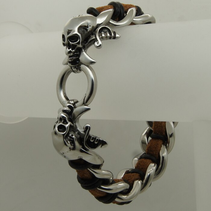Schädel tragen kreuz schwert geflochtenem leder 316 edelstahl Armbinde neue