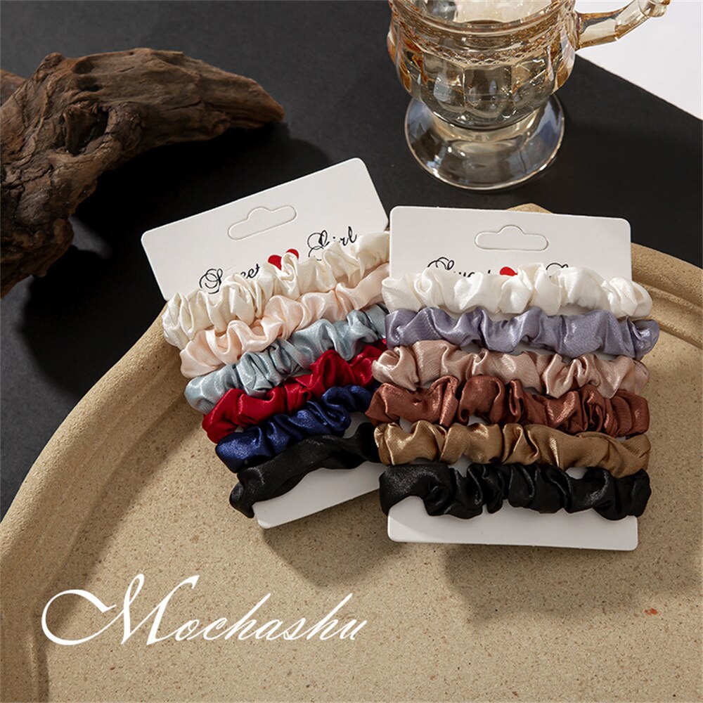 Conjunto de lazos de goma para el pelo para mujer y niña, gomas para el pelo de color liso elástico, accesorios para el cabello, 5/6 uds.