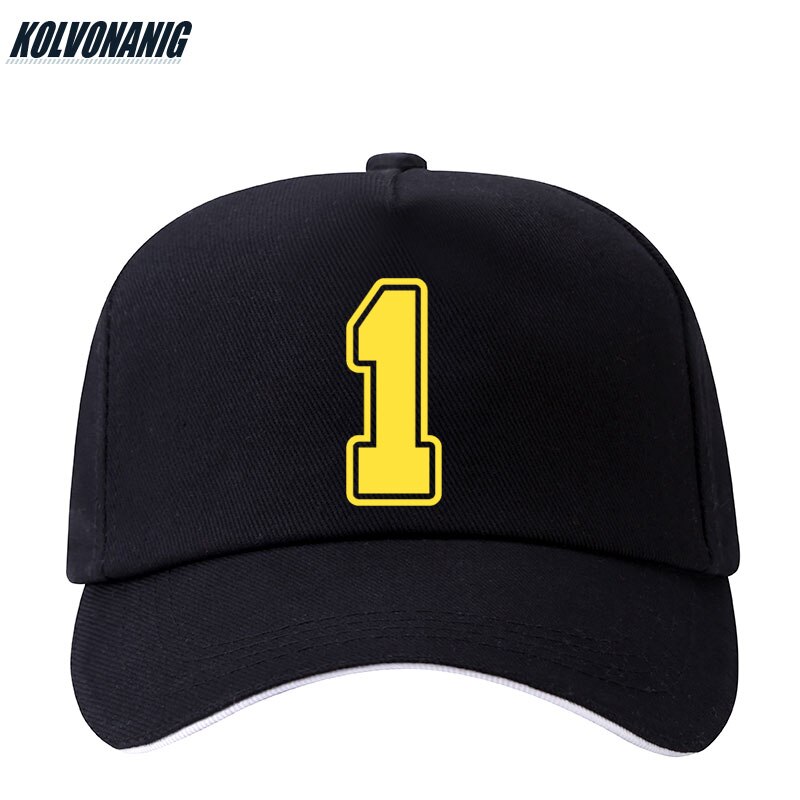 KOLVONANIG-gorra de béisbol con estampado para hombre y mujer, gorro de béisbol con estampado de número 1, Snapback de algodón, ajustable, Hip Hop, novedad de verano,: Black 02