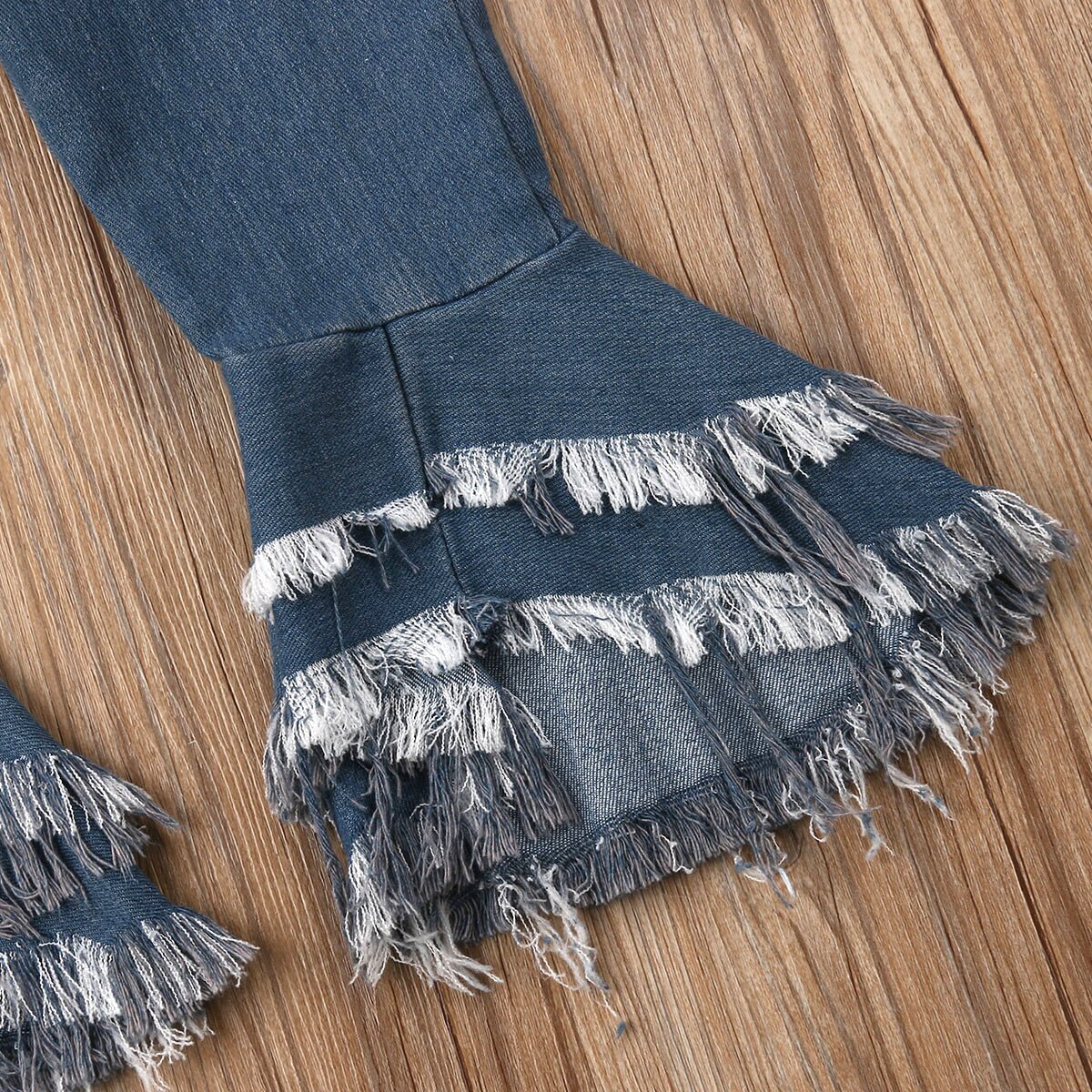 2-7Y Children Baby Girl Tassel Long Jeans Denim Flared Pant Bell-bottom Trouser Girls Clothes