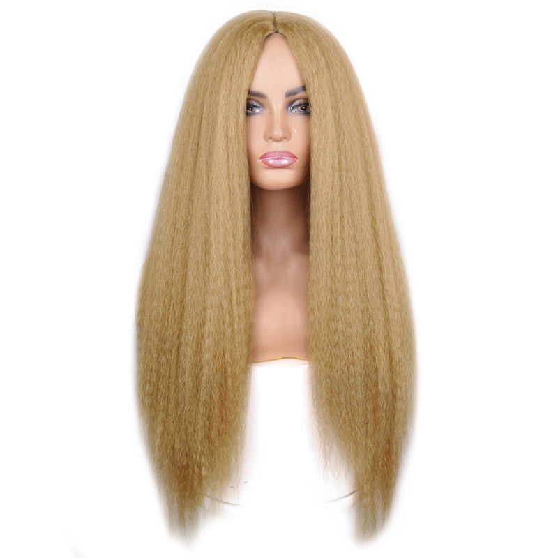 LINGHANG-peluca recta Yaki sintética para mujer afroamericana, pelo largo de 30 pulgadas, parte lateral, sin flequillo: T1B / 4 / 30