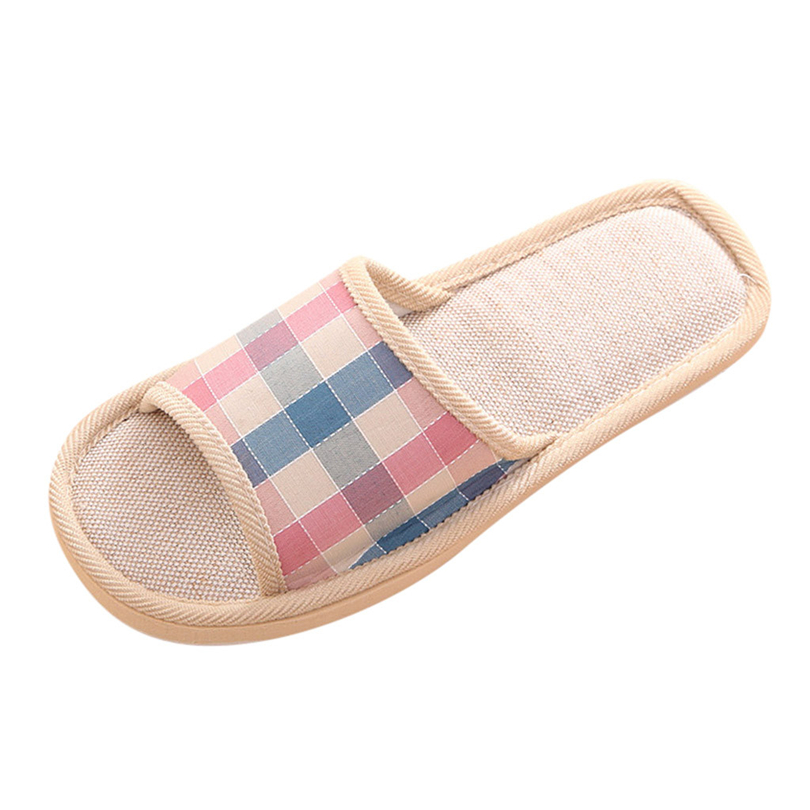 Zapatillas de mujer, zapatillas de tela de algodón para el hogar y el dormitorio, chanclas a cuadros para interior, zapatillas planas, zapatos para mujer A40: Rosa / 39-40