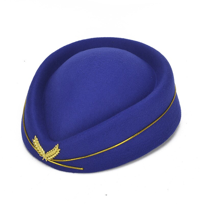 Neue Woll Stewardess Hut Vintage Damen Barett Temperament Einfarbig Frauen Caps Für Abendessen Bühne Leistung Cosplay gorras: Blau