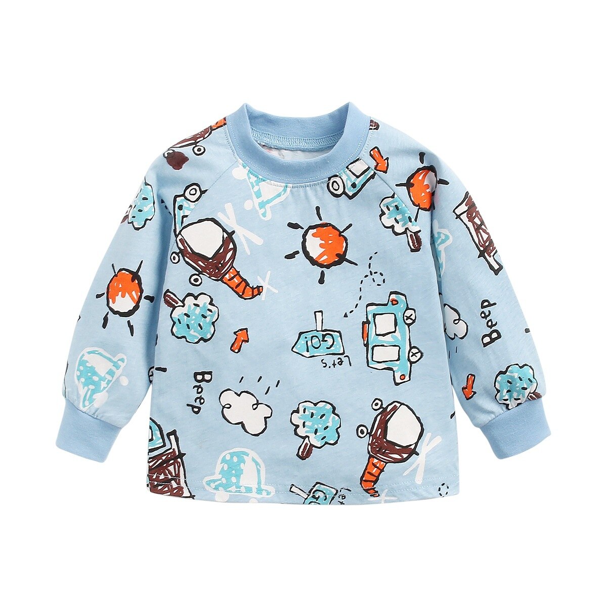 Camiseta de manga larga por el trasero de algodón para bebé de dibujos animados para chico para otoño e invierno, pijamas de primavera y otoño, Tops de ocio para niños