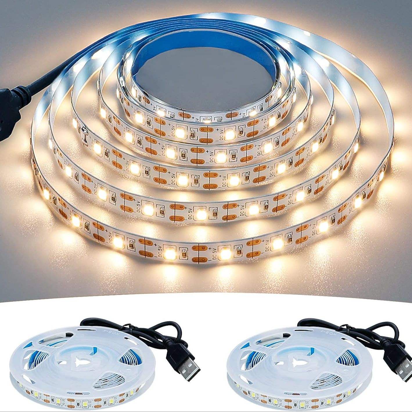 Tiras LED USB de 5V CC 2835, tira de luces LED blancas cálidas, cinta de iluminación de fondo de TV, lámpara de decoración para el hogar, cadena de luces LED de 1 a 5m: De Color8 / 1 m