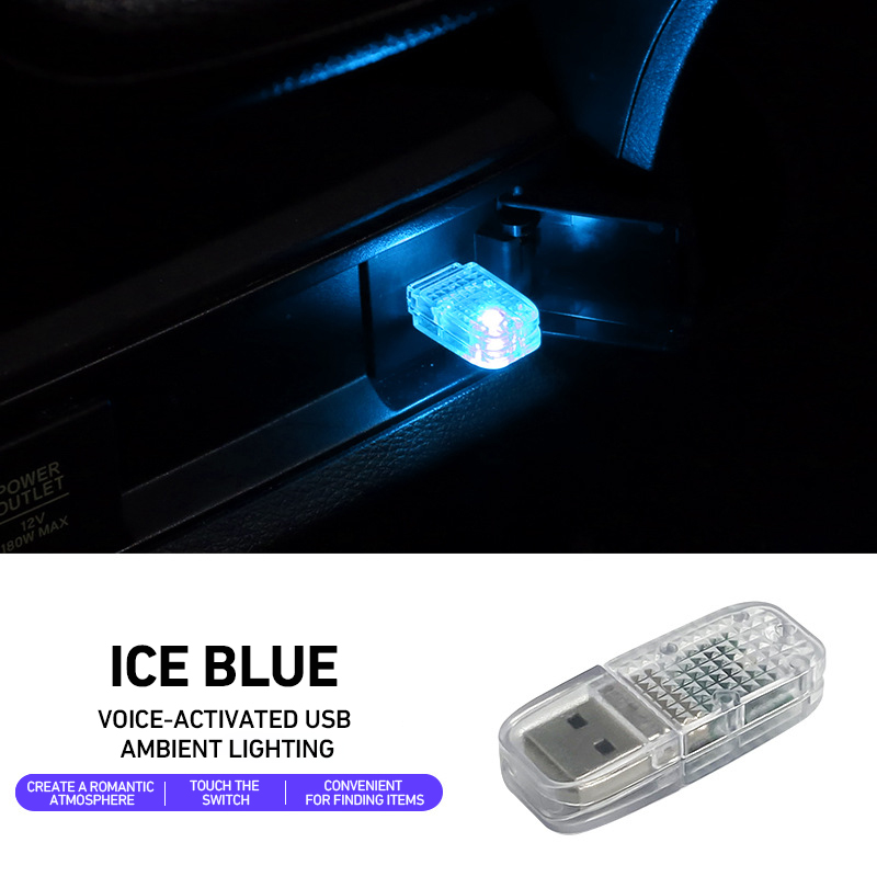 Multi-color RGB Car USB Ambient Lights LED Car Rhythm Lights Car USB Sound Control Ambient Lights: 3000K Golden