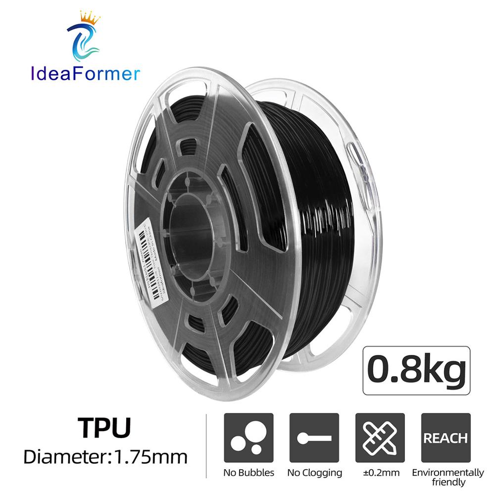 3D Printer Tpu Rubber Flexibele Printing Filament 0.8Kg Multicolor Transparante Spool 1.75Mm Elastische 3D Print Verbruiksartikelen Filamento: Black