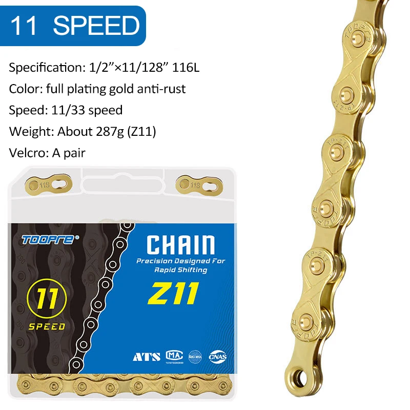 TOOPRE-Rostschutz-Fahrradkette, Gold, 6, 7, 8, 9, 10, 11 Gänge, Mountainbike-/Rennrad-Kette aus Kohlenstoffstahl, 116 Kettenglieder, Fahrradteile: Burgunderrot
