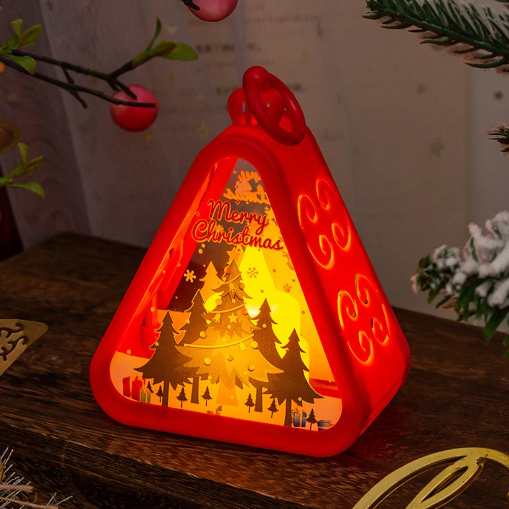 Christmas Triangle Lantern Plastic Santa Claus Snowman Tree Festival Lamp Mini Table Ornaments Home Decoration Party Scene Props: DEEP BLUE