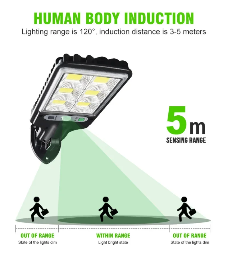 1~6PCS 72/108/117COB LED Solar Street Lamp Cob Solar Lights Outdoor PIR Motion Detector Light Solar Powered Lantern For Carden