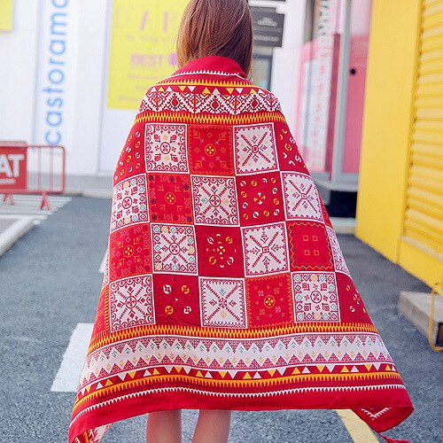 Lady Outdoor 100*180cm Beach Swimming Cotton Flax Wind Shawl Multi-Purpose Seaside Vacation Sunscreen Women Hat women Scarf: WJ-014 red style
