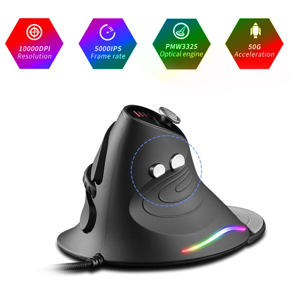 ZELOTES – souris optique de jeu C-10 DPI, 5 Modes, verticale, avec lumière LED RGB, pour ordinateur de bureau, PC et Notebook, 10000