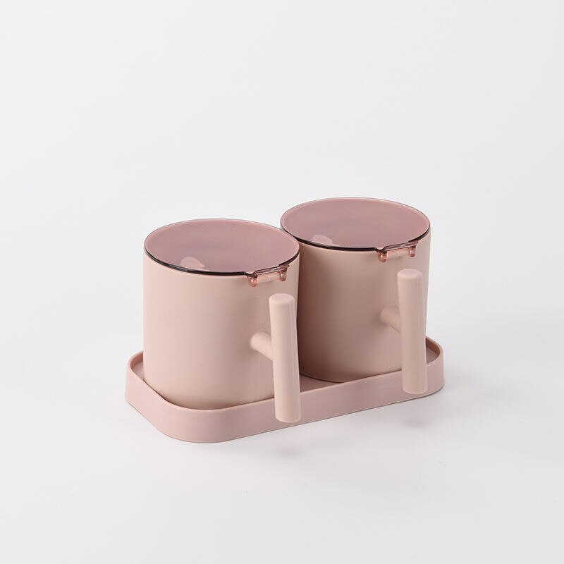 Seasoning Box Kitchen Combined Seasoning Tank Round Plastic Salt Tank Seasoning Box Set Seasoning Box: Pink-2