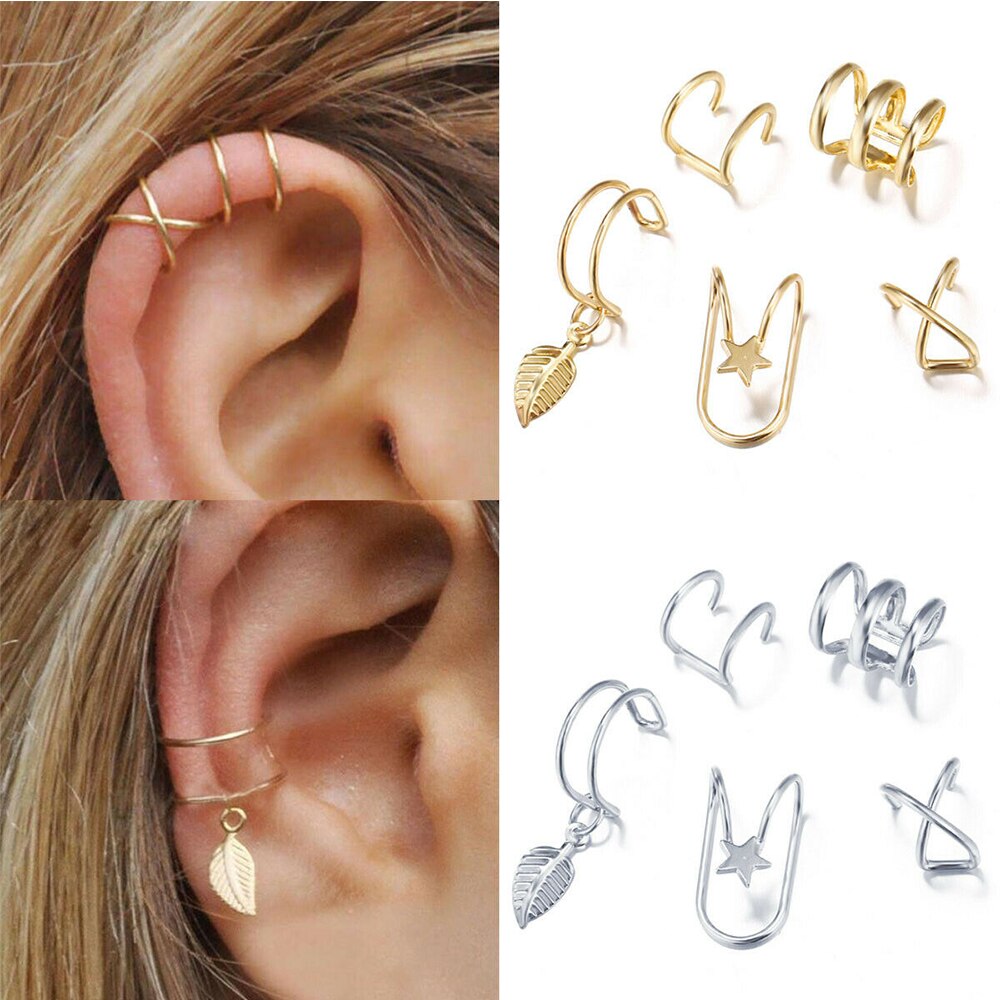 5 unids/set de personalidad creativa DOBLE C cartílago U-en forma de doble capa perforado pendientes sin Piercing