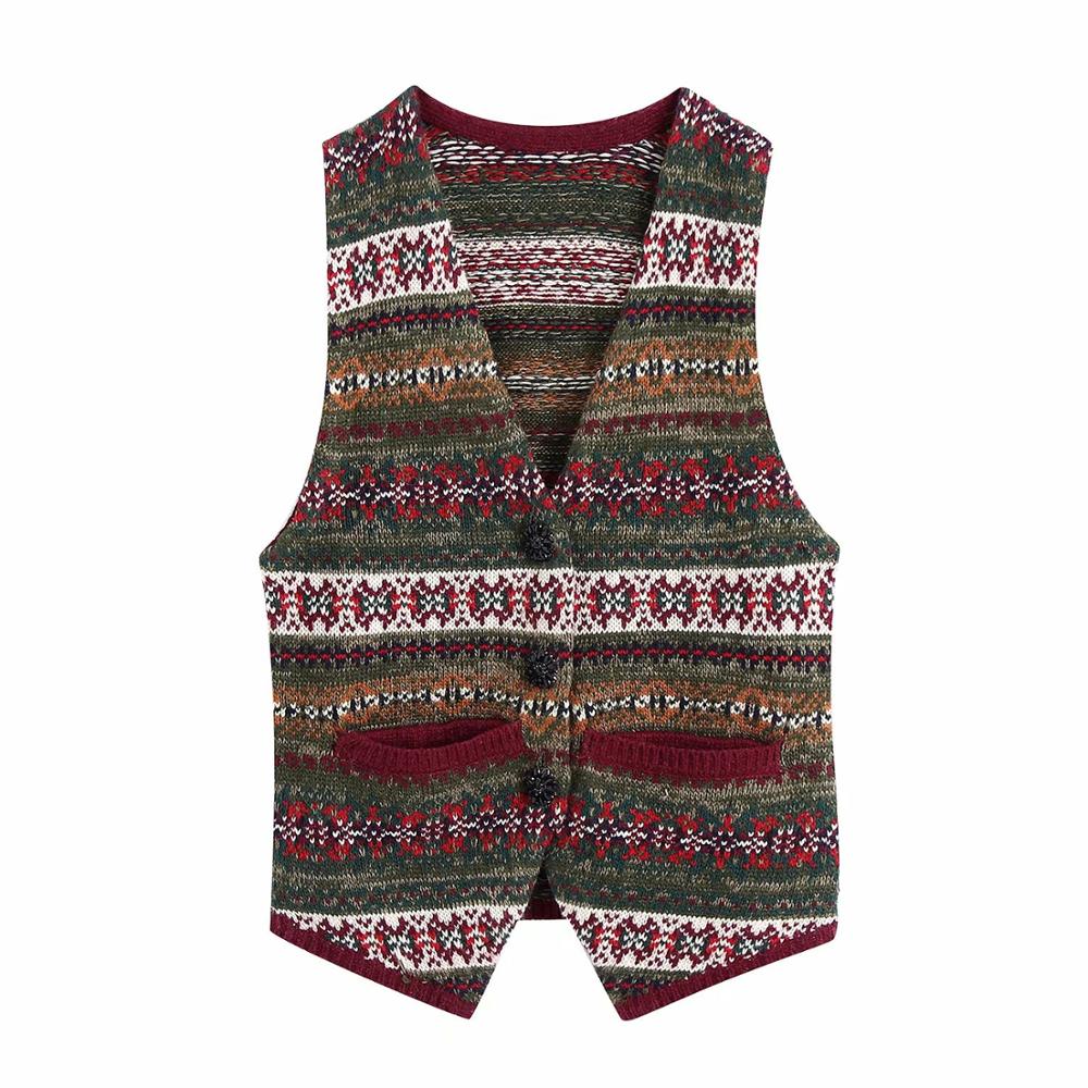Efterår vinter kvinder jacquard strik sweater vest v-hals vest dame vest varm strikkede tank tops