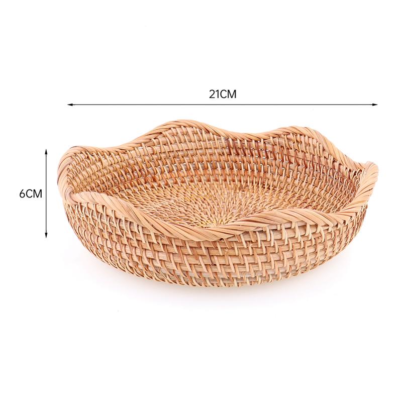 Cesta de tejido de fibra vegetal, cesta de ratán redonda, rectangular, ovalada, para almacenamiento de frutas, pan, aperitivos, cocina, organizador de decoración del hogar: Round-small