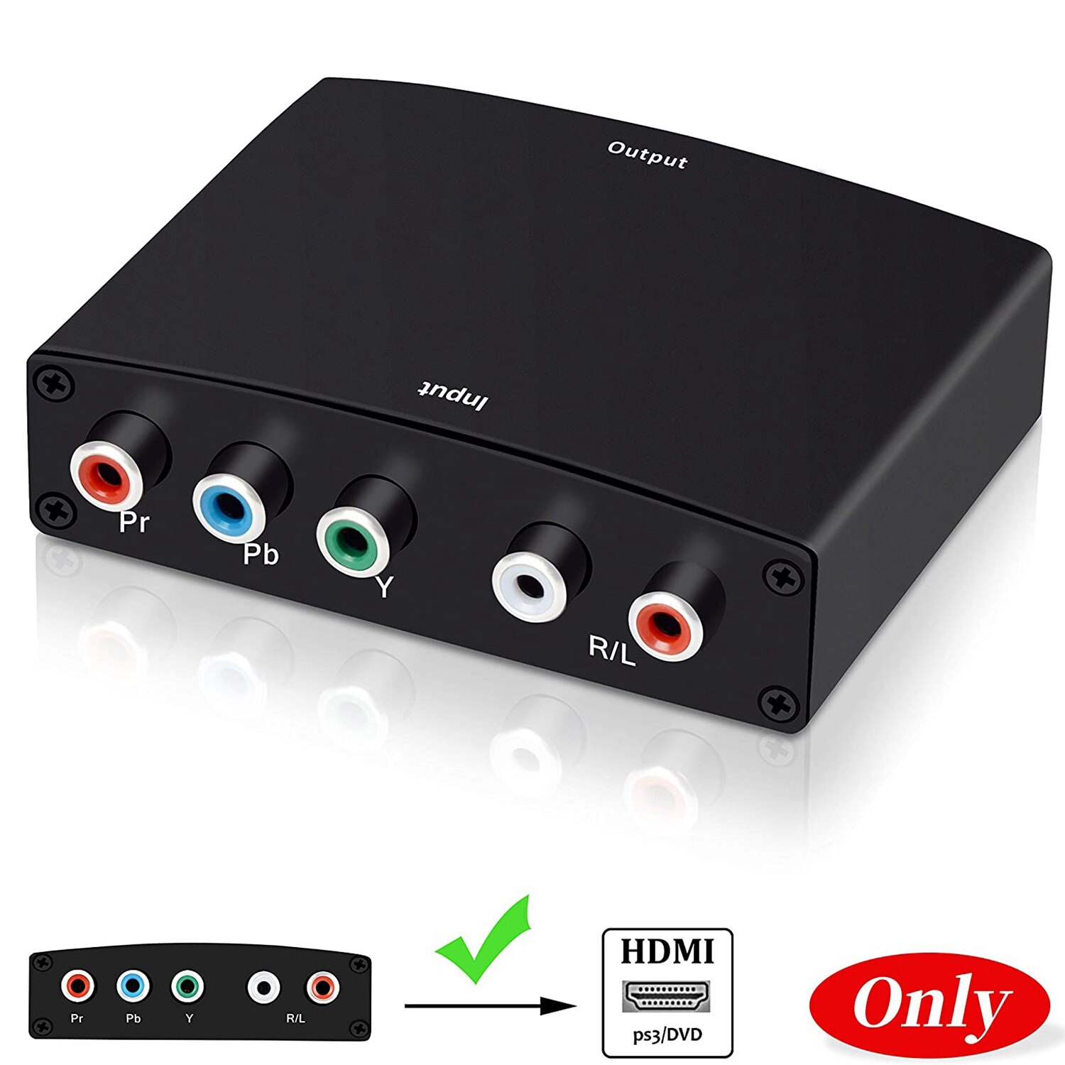Adaptateur ypbpr vers hdmi , 5 rca rvb g/d  , 1080p pour dvd psp vers hdtv