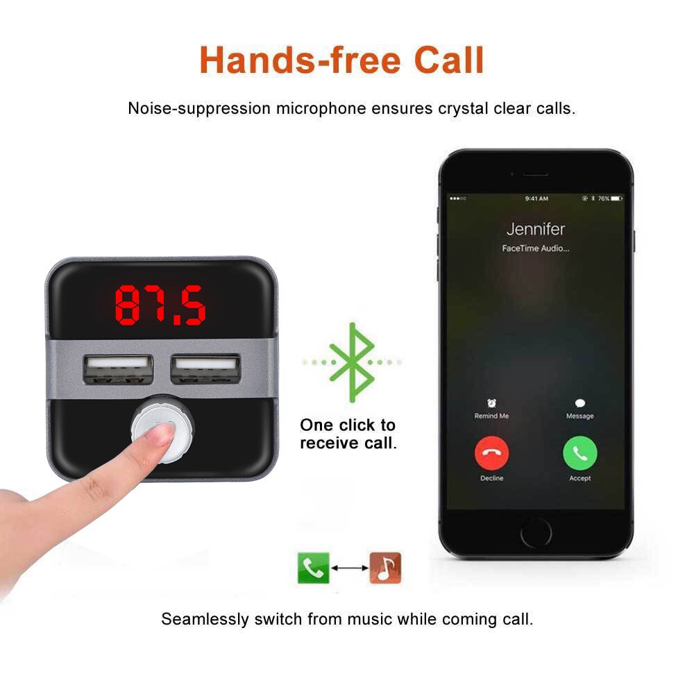 Auto Mp3 Speler Draadloze Bluetooth Auto Fm-zender Radio Lcd Aux Sd-kaart Dual 2 Usb Charger Mp3 Speler Auto elektronica