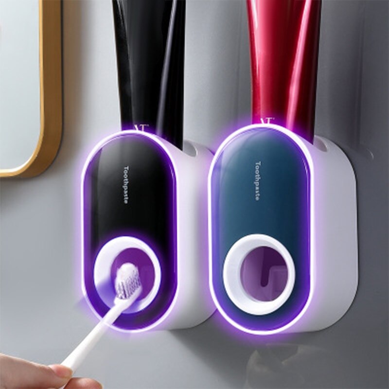 Tandpasta Dispenser Badkamer Tandenborstelhouder Accessoires Set Voor Badkamer Mount Automatische Knijper Snelle Wandmontage