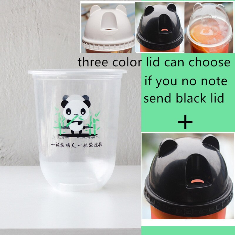 50pcs 95 kaliber U vorm creatieve leuke wegwerp sapkop transparante melk thee plastic bekers koud drankje verpakking cups met deksel: cup and lid3 / 500ml 50pcs