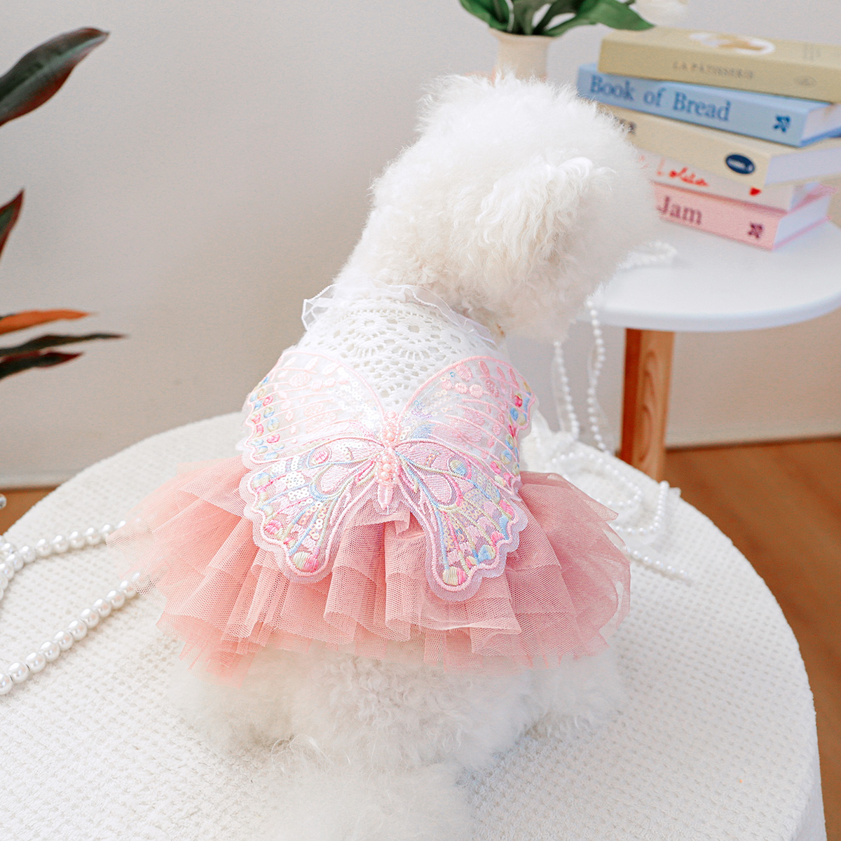 Vestido de gasa de Hada y mariposa, ropa para mascotas, perro, gato, verano, rosa, alas tridimensionales, vestido de princesa