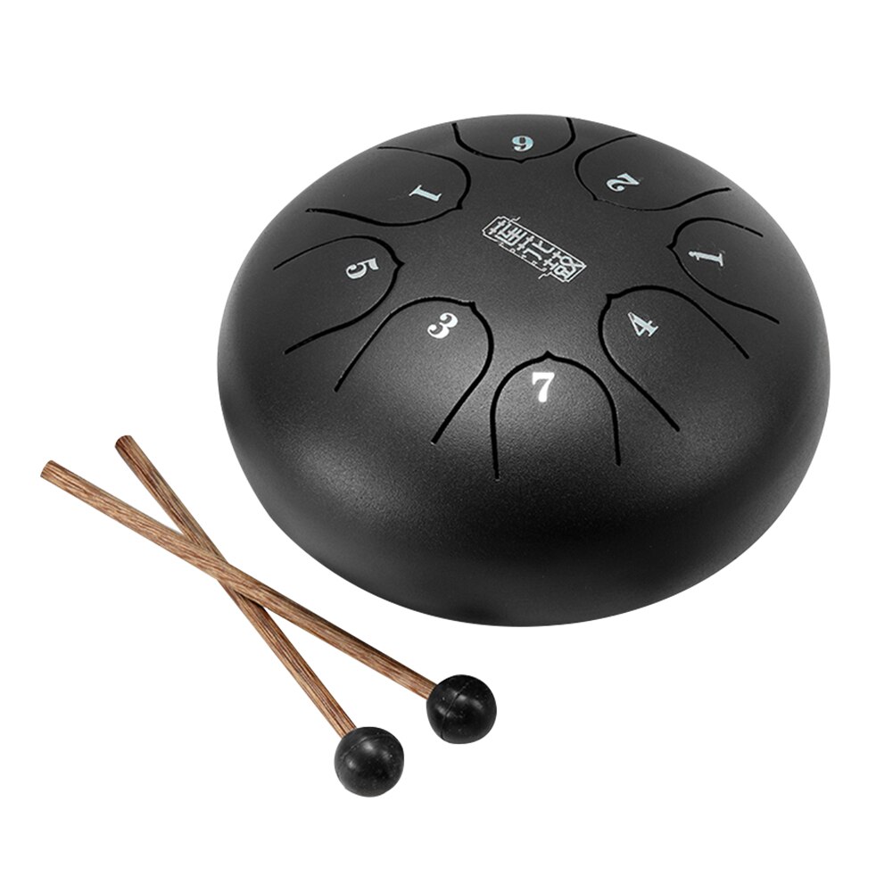 6 Inch Staal Tong Drum 8 Tune Hand Pan Drum Tank Hang Drum Met Drumsticks Draagtas Slaginstrumenten: Black