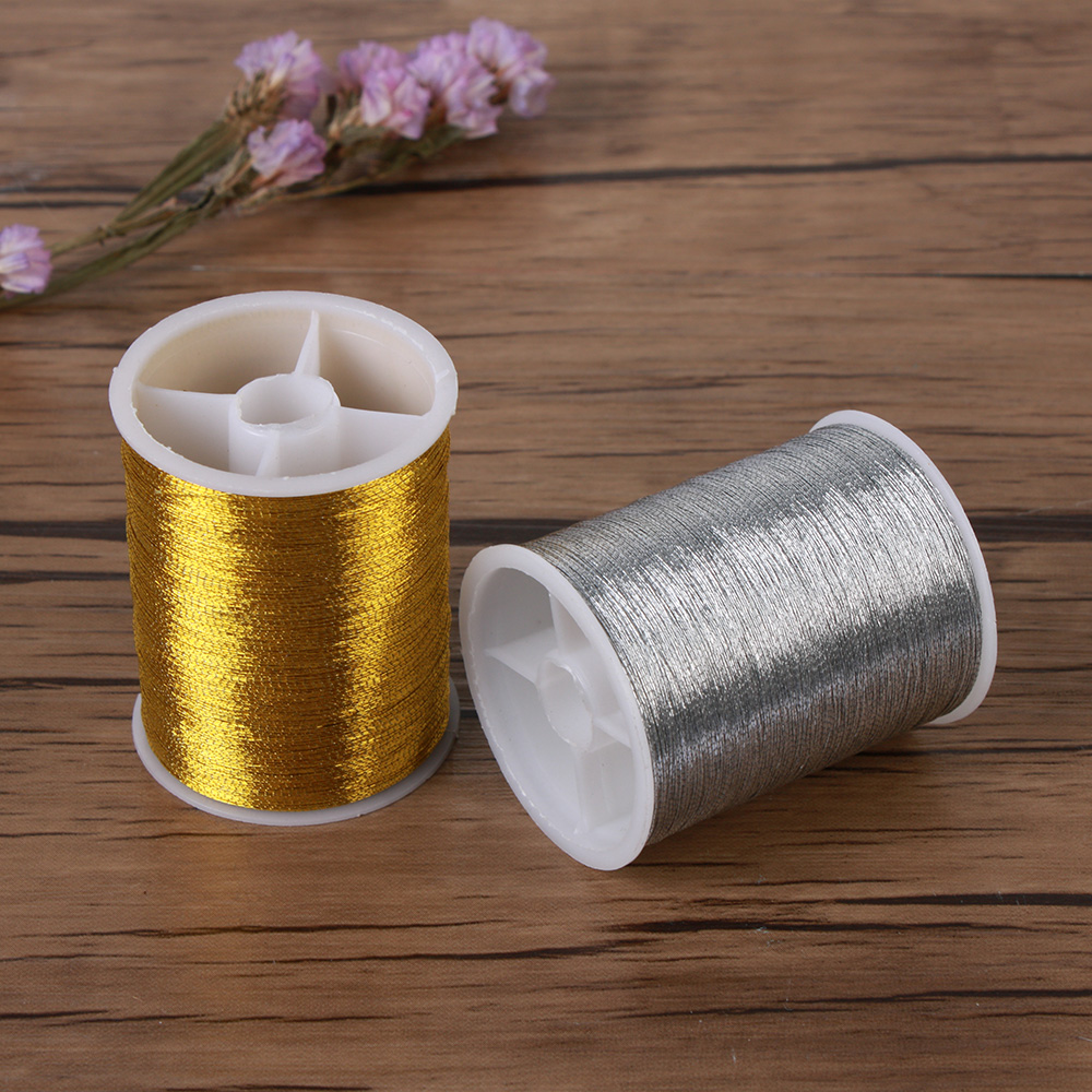 Carrete de hilo de bordar para máquina de coser, suministros de costura hechos a mano, accesorios, oro y plata, 1/2 rollos
